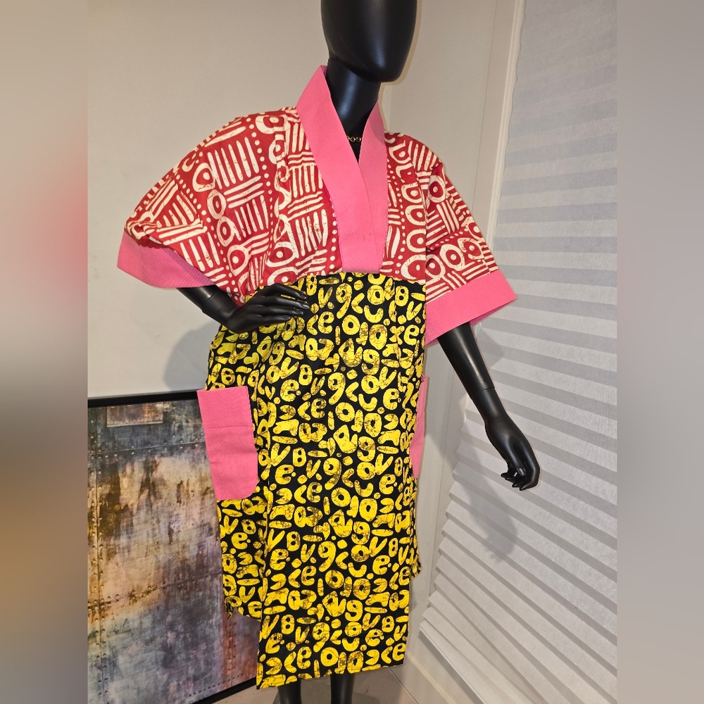 Vibrant Pink and Yellow Patterned Kimono